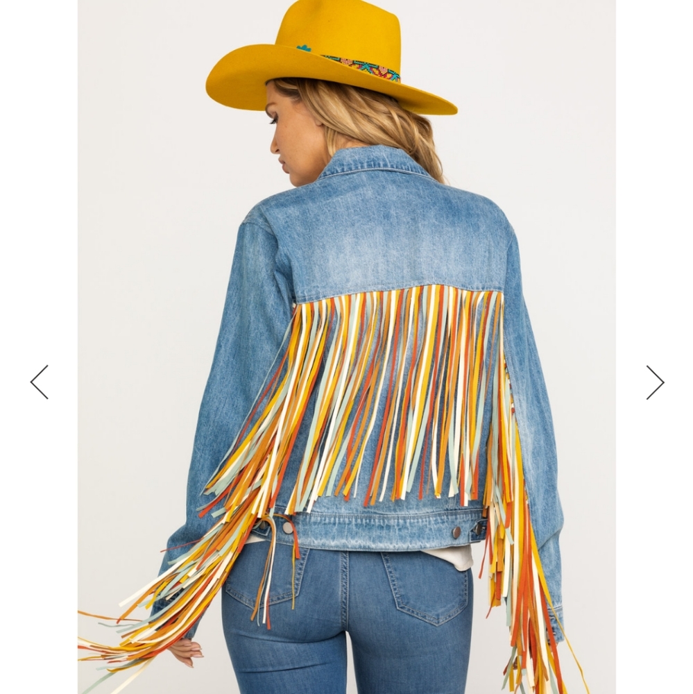 HONEY CREEK BY SCULLY fringe jean jacket size XXL New